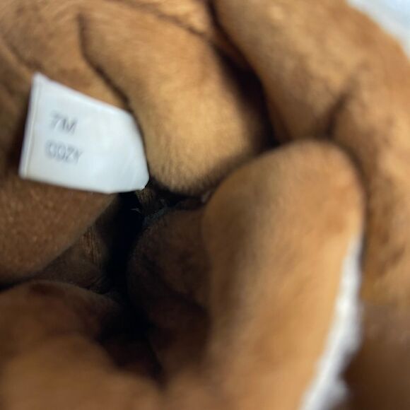 KHOMBU leather brown suede &navy blue rubber duck boots beige knit accent SZ7M - Picture 4 of 9